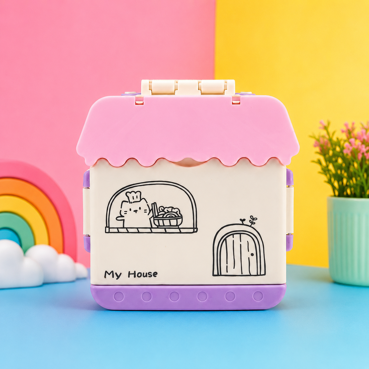 Cute House Shape Lunch Box for Kids | BPA Free Leakproof Tiffin Box