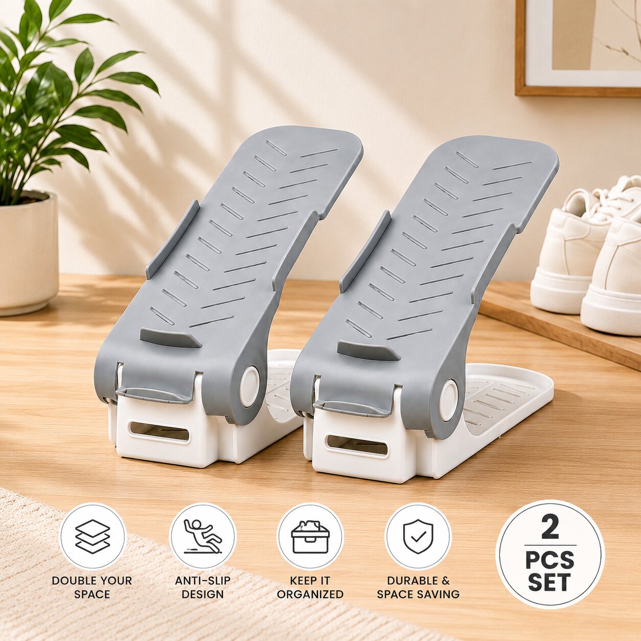 Adjustable Shoe Slot Organizer – Space Saving Shoe Rack (Pack of 2)