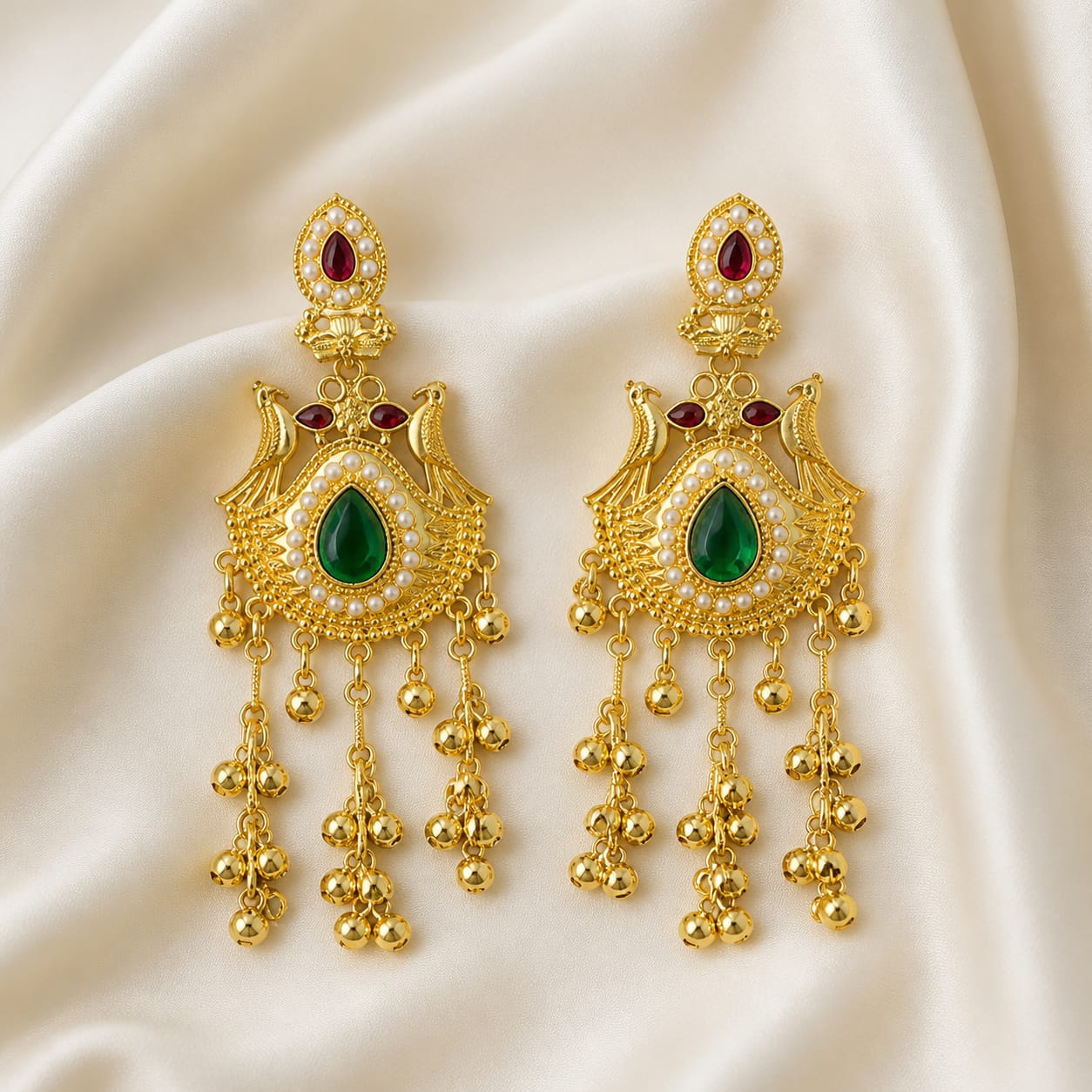 Gold Plated Peacock Kundan Drop Earrings for Women