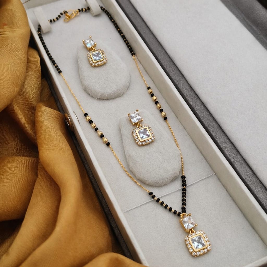 Gold Plated American Diamond Mangalsutra Set with Earrings for Women