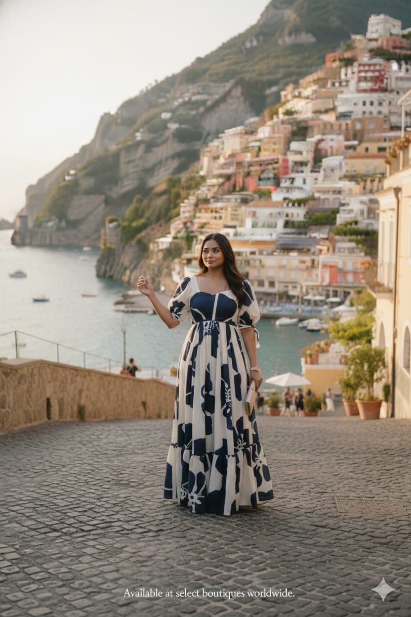 Women's Printed Puff Sleeve Maxi Dress