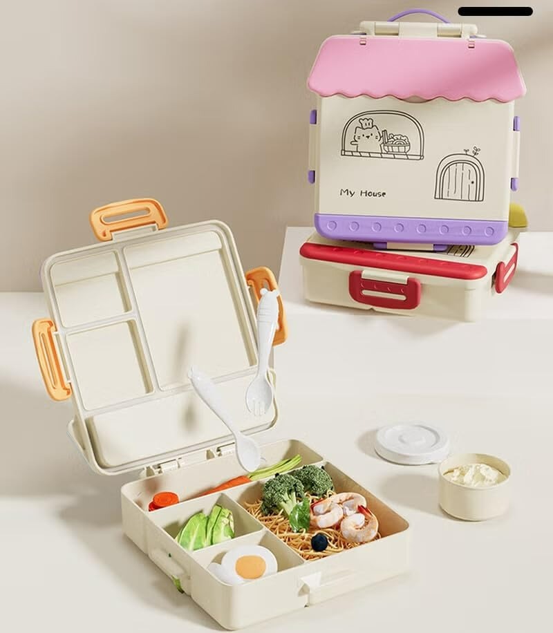 Cute House Shape Lunch Box for Kids | BPA Free Leakproof Tiffin Box image 3