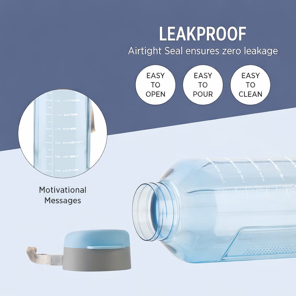 Motivational Time Marker Water Bottle with Carry Strap | BPA Free Leakproof Reusable Drinking Bottle image 2