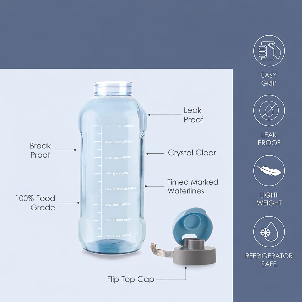 Motivational Time Marker Water Bottle with Carry Strap | BPA Free Leakproof Reusable Drinking Bottle image 4