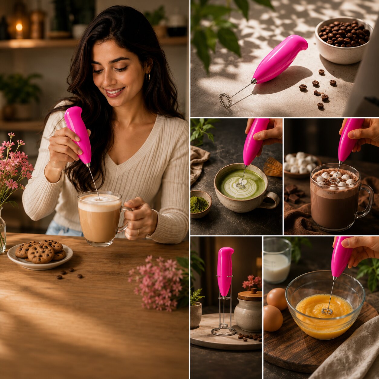 Portable Electric Handheld Milk Frother Coffee Foam Maker (Pink) image 4