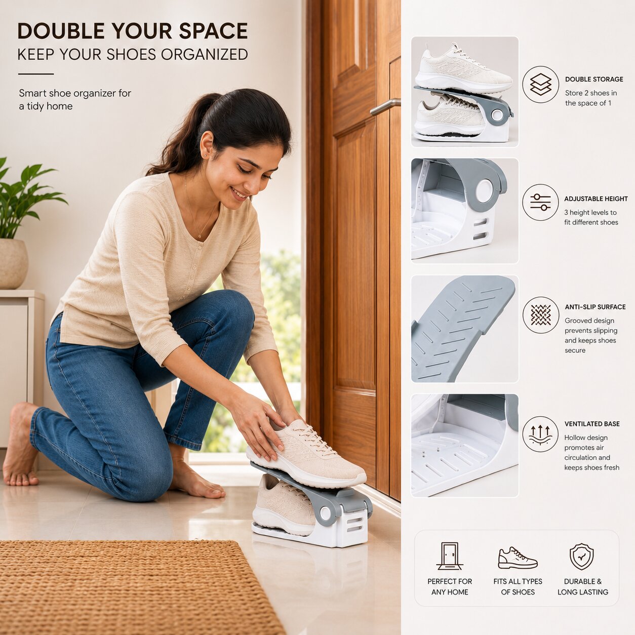 Adjustable Shoe Slot Organizer – Space Saving Shoe Rack (Pack of 2) image 2