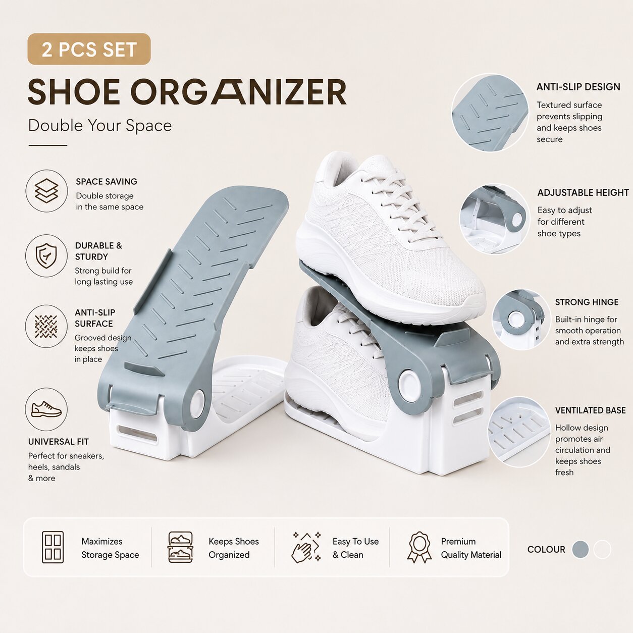Adjustable Shoe Slot Organizer – Space Saving Shoe Rack (Pack of 2) image 5