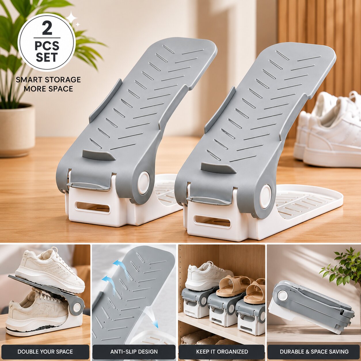 Adjustable Shoe Slot Organizer – Space Saving Shoe Rack (Pack of 2) image 6