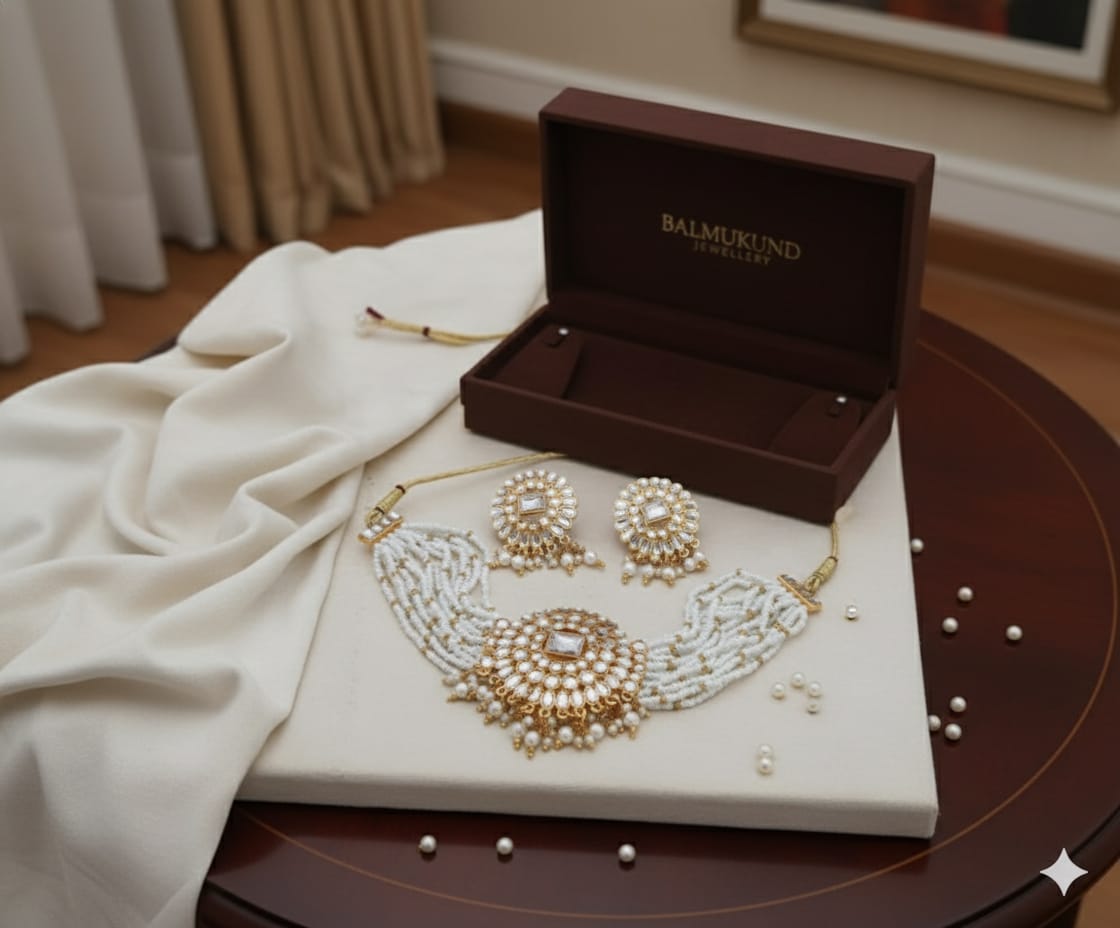 Traditional Kundan Pearl Choker Necklace Set with Earrings for Women image 2