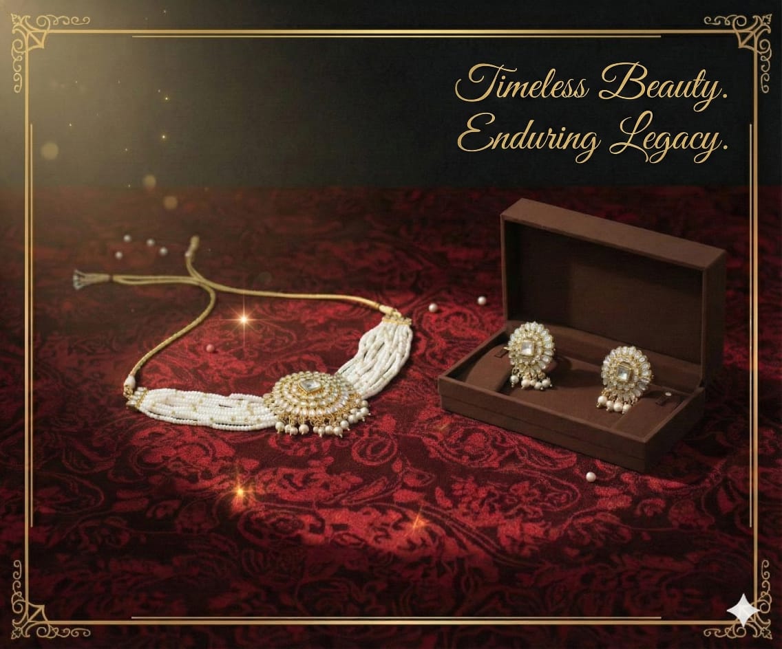 Traditional Kundan Pearl Choker Necklace Set with Earrings for Women image 4
