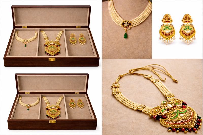 Traditional Pearl Temple Long Haram & Choker Jewellery Set for Women image 3