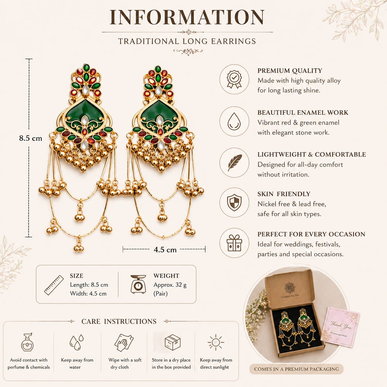 Traditional Green Kundan Chandbali Earrings for Women image 3