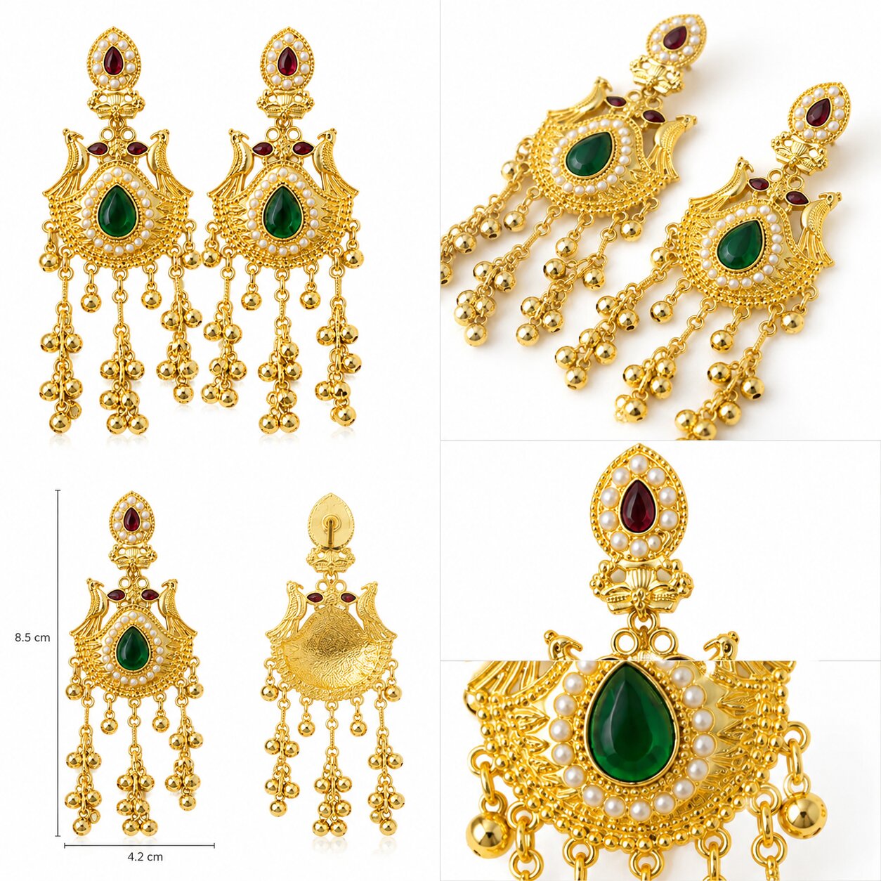 Gold Plated Peacock Kundan Drop Earrings for Women image 2