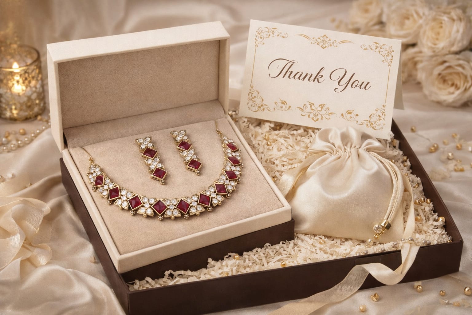 Gold Plated Maroon Stone Necklace Set with Earrings for Women image 3