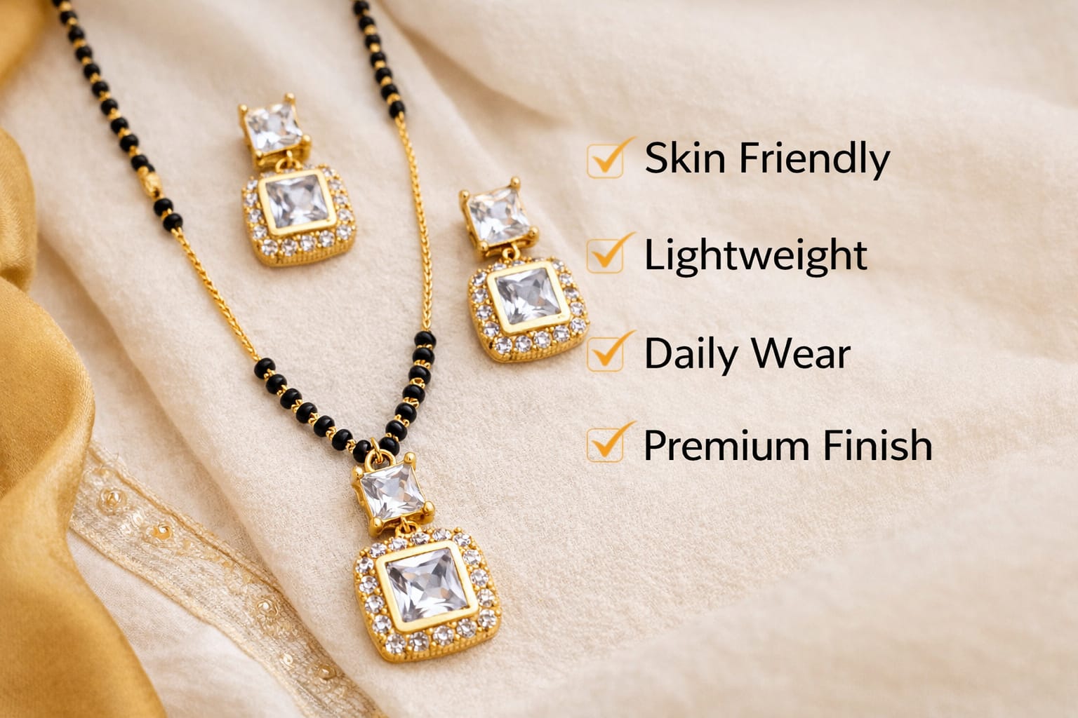 Gold Plated American Diamond Mangalsutra Set with Earrings for Women image 3