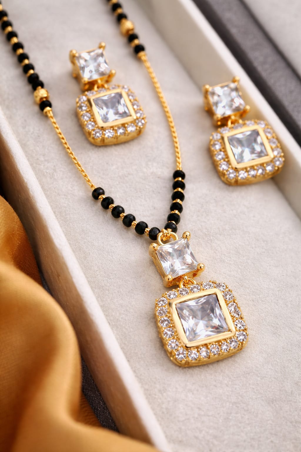 Gold Plated American Diamond Mangalsutra Set with Earrings for Women image 4
