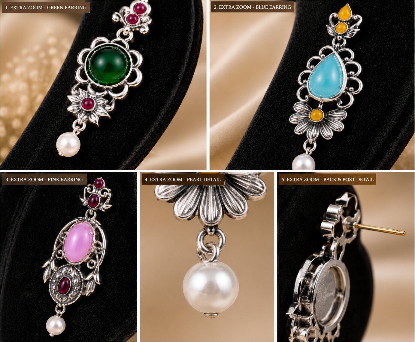 Silver Oxidised Stone Drop Earrings for Women (Multicolor Options) image 3