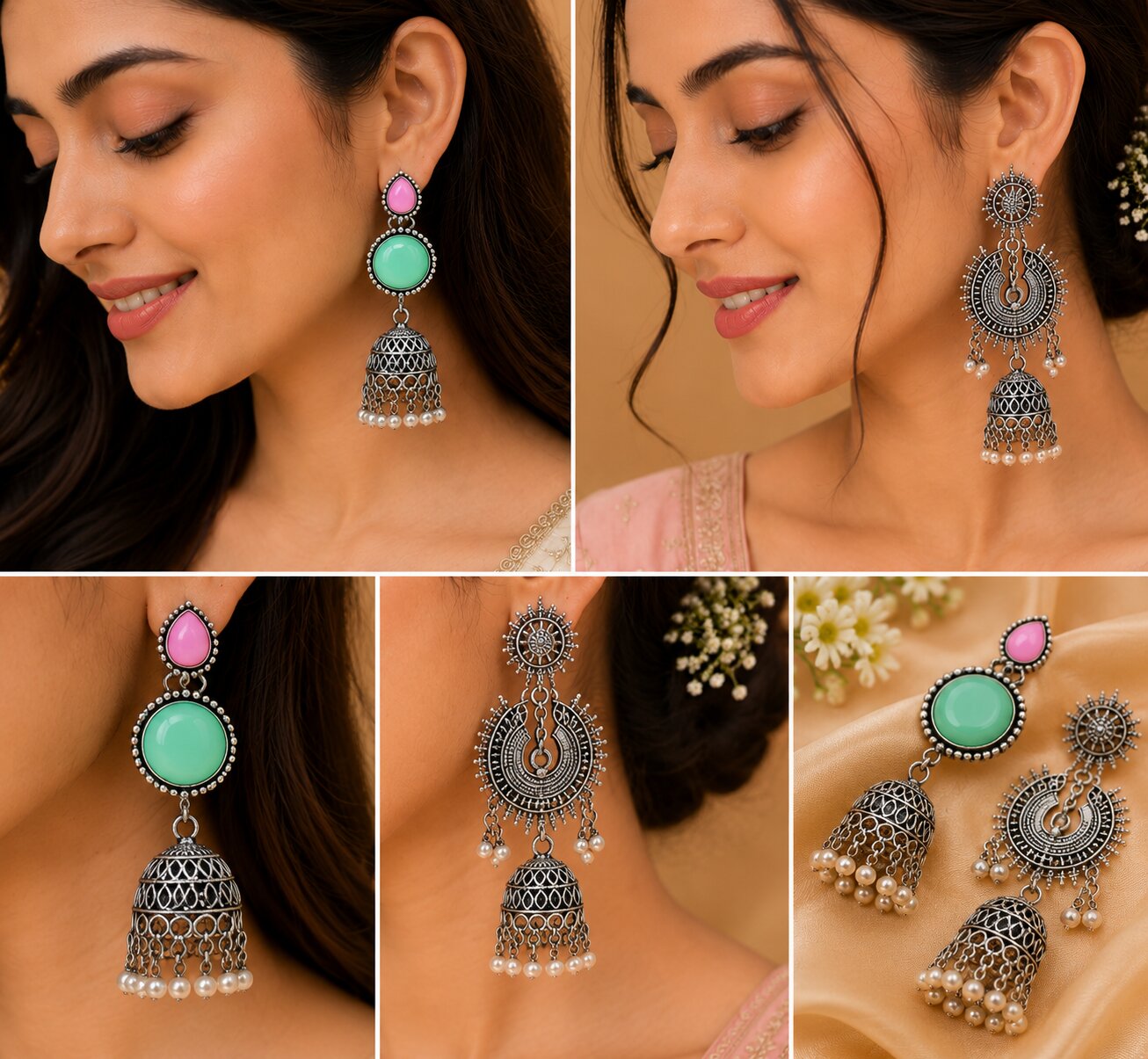 Micro Gold Oxidised Jhumka Earrings Combo for Women (Pack of 2) image 3