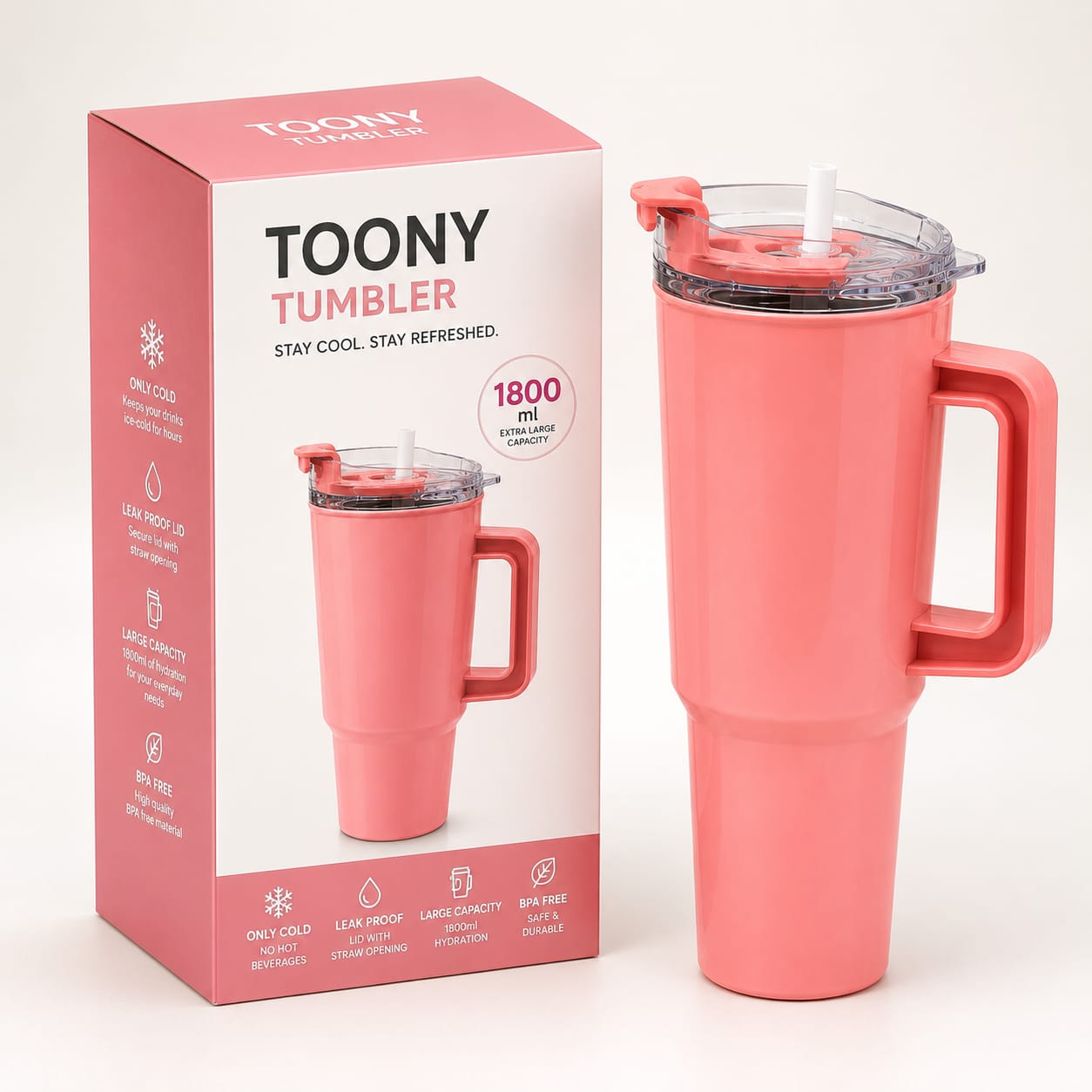 1800ML Large Capacity Travel Tumbler with Handle, Straw & Lid image 3